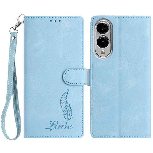 Samsung Galaxy S25 Edge 5G Skin Feel Embossed Feather Leather Phone Case - Light Blue