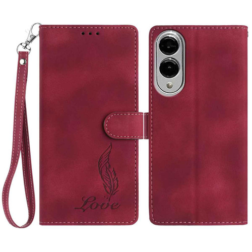 Samsung Galaxy S25 Edge 5G Skin Feel Embossed Feather Leather Phone Case - Red