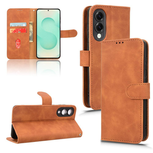 Samsung Galaxy S25 Edge 5G Skin Feel Magnetic Flip Leather Phone Case - Brown