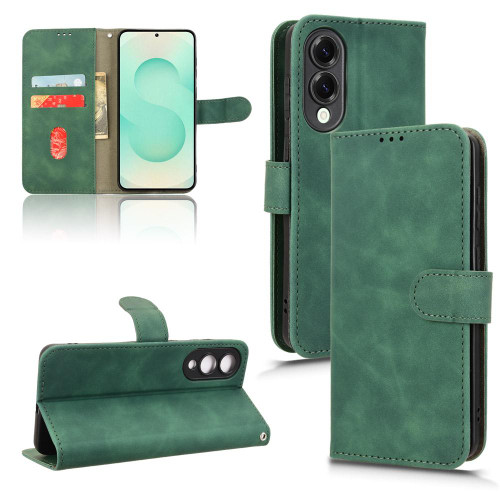 Samsung Galaxy S25 Edge 5G Skin Feel Magnetic Flip Leather Phone Case - Green