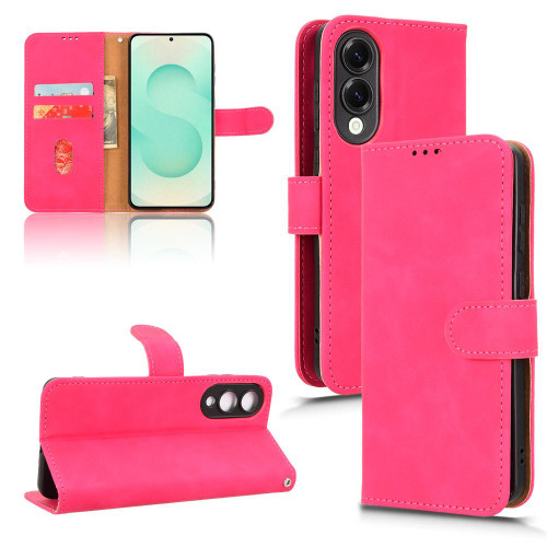 Samsung Galaxy S25 Edge 5G Skin Feel Magnetic Flip Leather Phone Case - Rose Red
