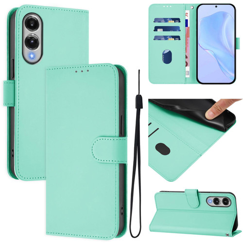 Samsung Galaxy S25 Edge 5G Skin Feel Solid Color Leather Phone Case with Lanyard - Mint Green
