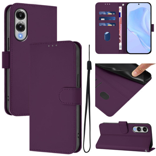 Samsung Galaxy S25 Edge 5G Skin Feel Solid Color Leather Phone Case with Lanyard - Violet