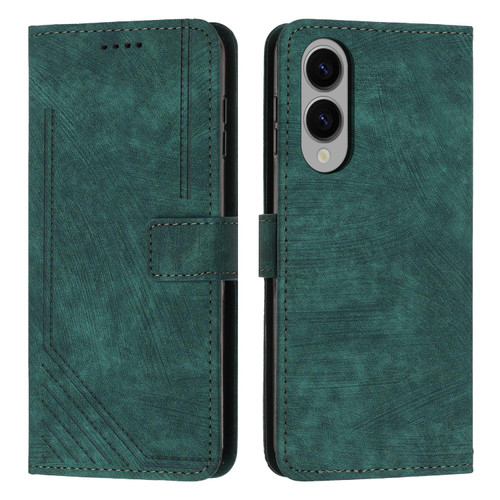 Samsung Galaxy S25 Edge 5G Skin Feel Stripe Pattern Leather Phone Case with Long Lanyard - Green