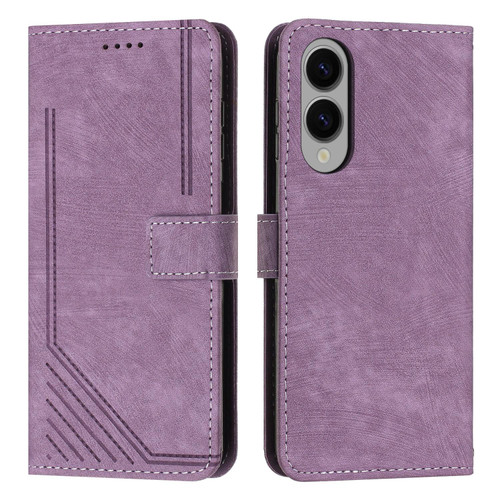 Samsung Galaxy S25 Edge 5G Skin Feel Stripe Pattern Leather Phone Case with Long Lanyard - Purple