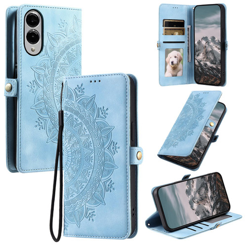 Samsung Galaxy S25 Edge 5G Skin Feel Totem Embossed Leather Phone Case - Blue Samsung Galaxy S25 Edge 5G Skin Feel Totem Embossed Leather Phone Case - Blue
