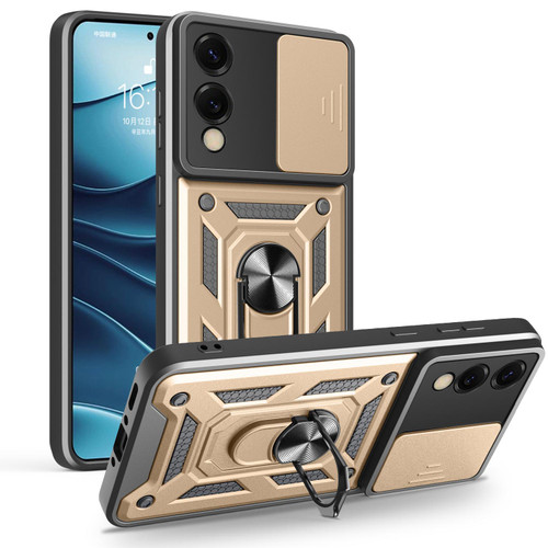 Samsung Galaxy S25 Edge 5G Sliding Camera Cover Design TPU+PC Phone Case - Gold