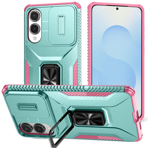 Samsung Galaxy S25 Edge 5G Sliding Camshield Holder Phone Case - Pink + Grey Green