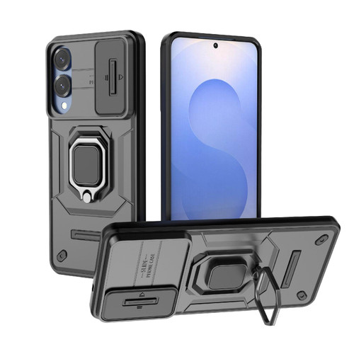 Samsung Galaxy S25 Edge 5G Sliding Camshield TPU + PC Shockproof Phone Case with Holder - Black