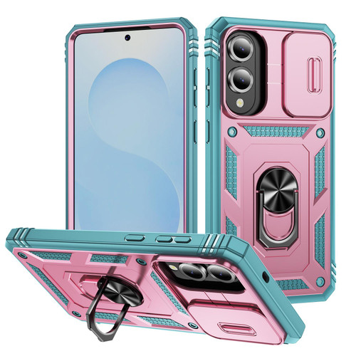 Samsung Galaxy S25 Edge 5G Sliding Camshield TPU Hybrid PC Phone Case with Holder - Pink+Green