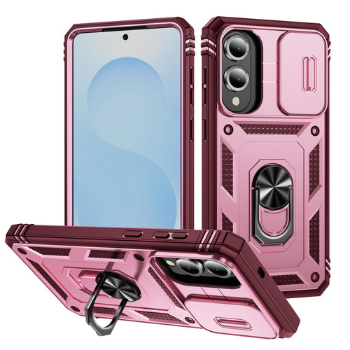 Samsung Galaxy S25 Edge 5G Sliding Camshield TPU Hybrid PC Phone Case with Holder - Pink+Rose Red