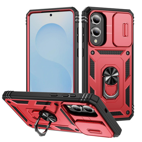 Samsung Galaxy S25 Edge 5G Sliding Camshield TPU Hybrid PC Phone Case with Holder - Red+Black
