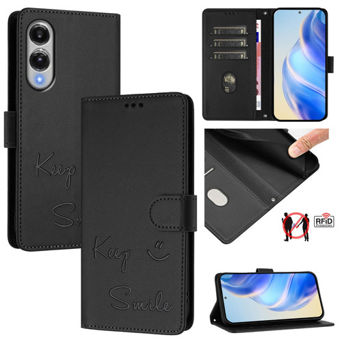 Samsung Galaxy S25 Edge 5G Smile Embossing RFID Leather Phone Case - Black