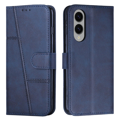 Samsung Galaxy S25 Edge 5G Stitching Calf Texture Buckle Leather Phone Case - Blue