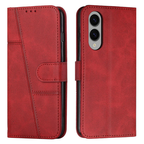 Samsung Galaxy S25 Edge 5G Stitching Calf Texture Buckle Leather Phone Case - Red