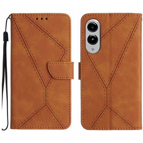 Samsung Galaxy S25 Edge 5G Stitching Embossed Leather Phone Case - Brown