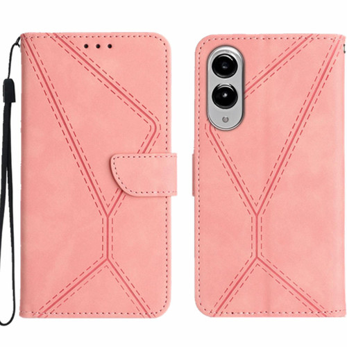 Samsung Galaxy S25 Edge 5G Stitching Embossed Leather Phone Case - Pink