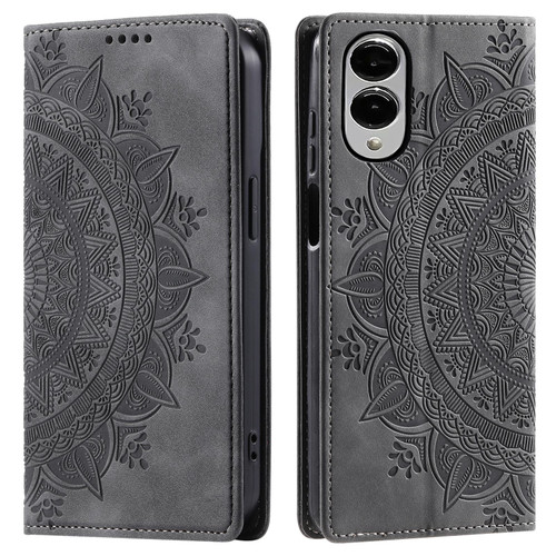 Samsung Galaxy S25 Edge 5G Totem Embossed Magnetic Leather Phone Case - Grey