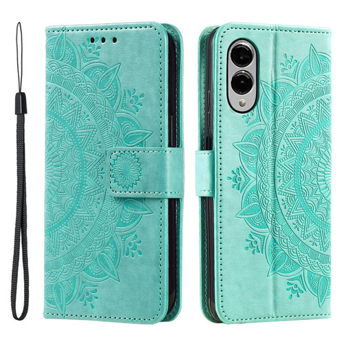 Samsung Galaxy S25 Edge 5G Totem Flower Embossed Leather Phone Case with Lanyard - Green
