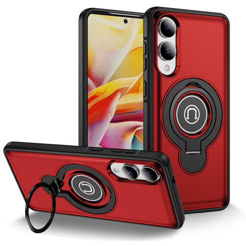 Samsung Galaxy S25 Edge 5G TPU Hybrid PC Magnetic Holder Phone Case - Red