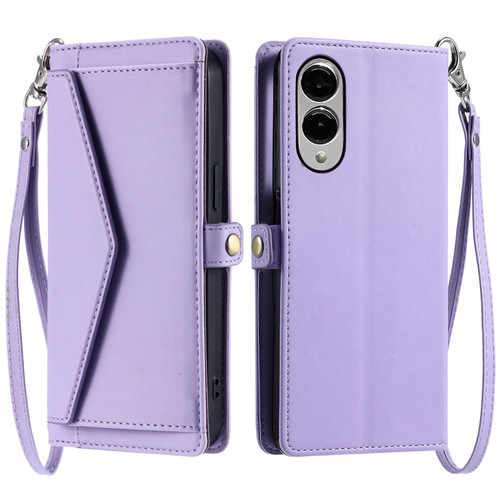 Samsung Galaxy S25 Edge 5G Wallet Multi-card Slot Leather Phone Case with Lanyard - Purple