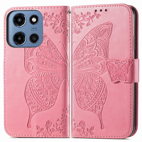 Moto G 2025 Butterfly Love Flower Embossed Leather Phone Case - Pink