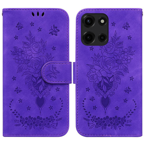 Moto G 2025 Butterfly Rose Embossed Leather Phone Case - Purple