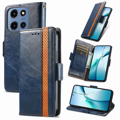 Moto G 2025 CaseNeo Splicing Dual Magnetic Buckle Leather Phone Case - Blue