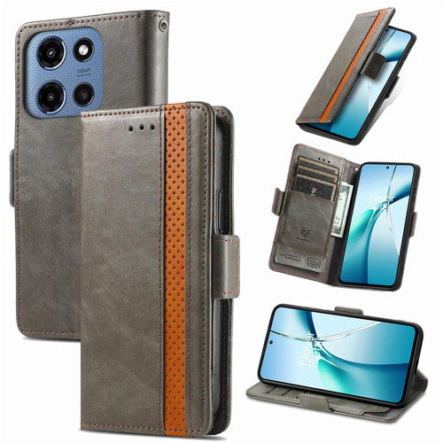 Moto G 2025 CaseNeo Splicing Dual Magnetic Buckle Leather Phone Case - Gray