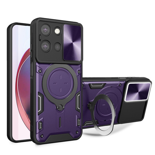 Moto G 2025 CD Texture Sliding Camshield Magnetic Holder Phone Case - Purple