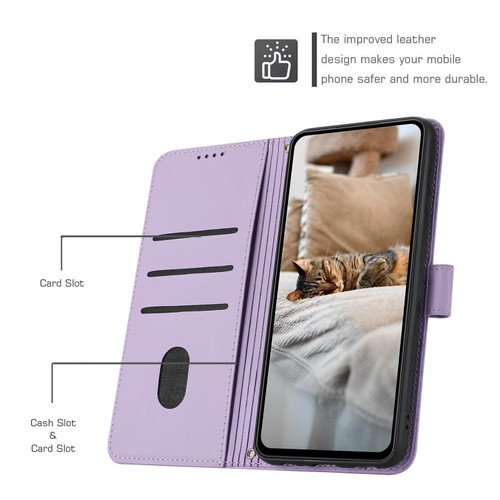 Moto G 2025 Embossed Kitten Phone Leather Case with Lanyard - Purple