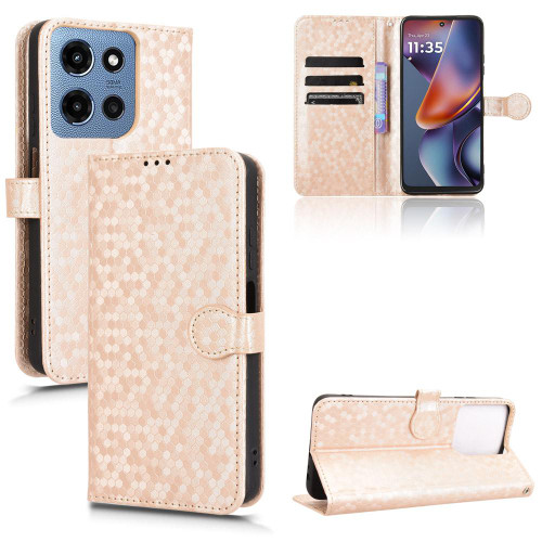 Moto G 2025 Honeycomb Dot Texture Leather Phone Case - Gold
