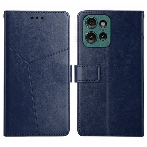 Moto G 2025 HT01 Y-shaped Pattern Flip Leather Phone Case - Blue