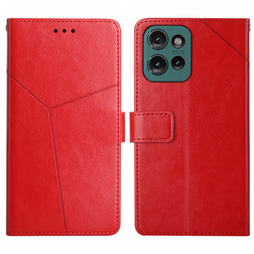 Moto G 2025 HT01 Y-shaped Pattern Flip Leather Phone Case - Red