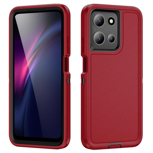 Moto G 2025 Life Water Resistant Rugged PC + Silicone Phone Case - Red + Black