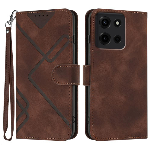 Moto G 2025 Line Pattern Skin Feel Leather Phone Case - Coffee