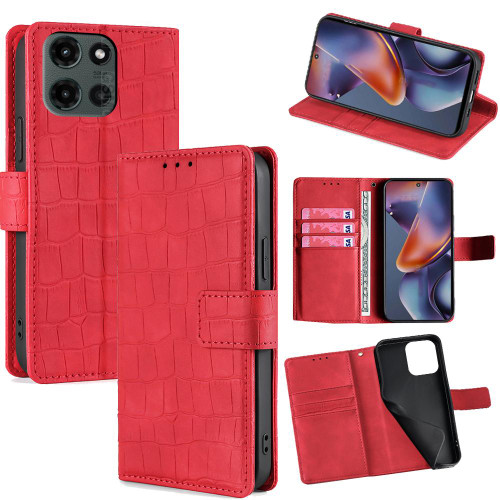 Moto G 2025 Skin Feel Crocodile Magnetic Clasp Leather Phone Case - Red