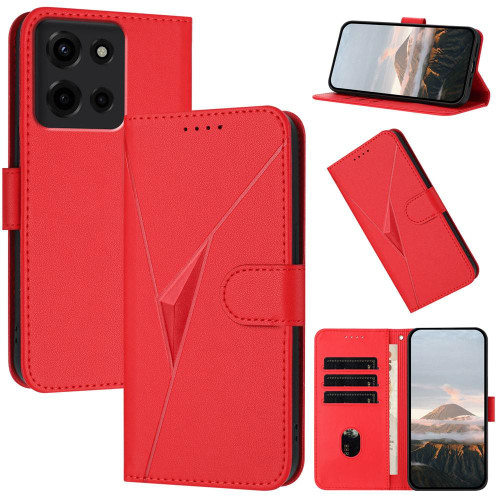 Moto G 2025 Triangle Pattern Buckle Clasp Leather Phone Case - Red