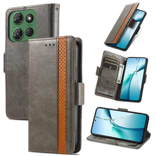 Moto G Power 2025 CaseNeo Splicing Dual Magnetic Buckle Leather Phone Case - Gray