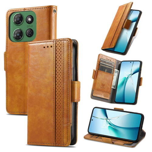 Moto G Power 2025 CaseNeo Splicing Dual Magnetic Buckle Leather Phone Case - Khaki