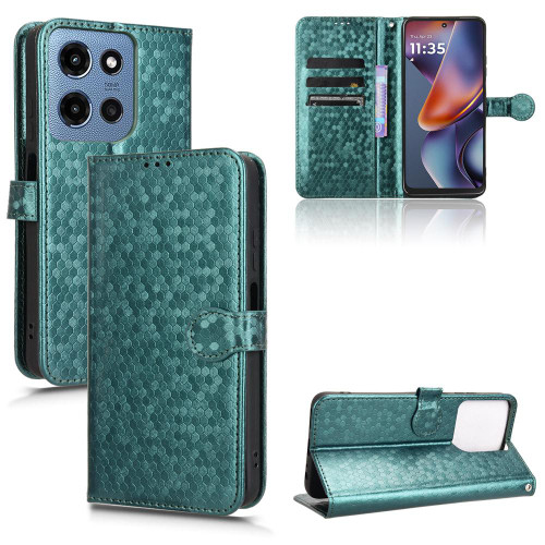 Moto G Power 2025 Honeycomb Dot Texture Leather Phone Case - Green