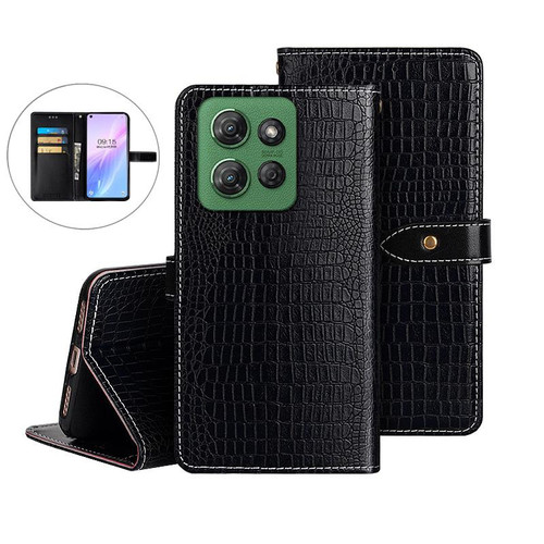 Moto G Power 2025 idewei Crocodile Texture Leather Phone Case - Black