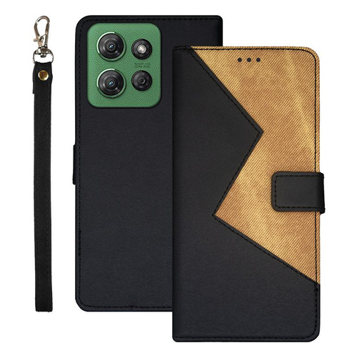 Moto G Power 2025 idewei Two-color Splicing Leather Phone Case - Black