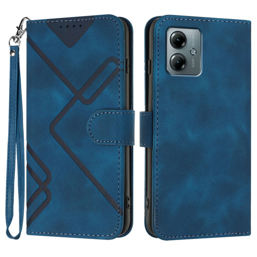 Moto G Power 2025 Line Pattern Skin Feel Leather Phone Case - Royal Blue
