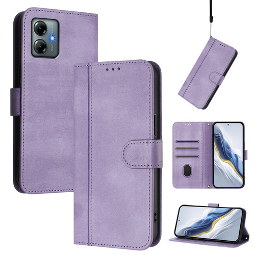 Moto G Power 2025 Line Splicing Buckle Retro Leather Phone Case - Purple