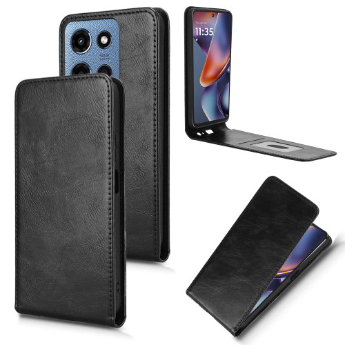 Moto G Power 2025 Magnetic Vertical Flip Leather Phone Case - Black