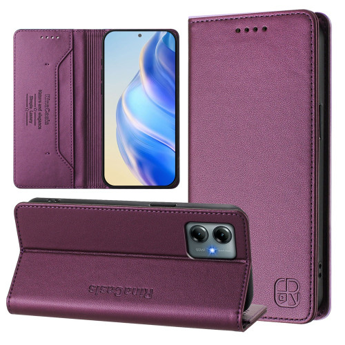 Moto G Power 2025 RC01 Dual-Folded Magnetic Suction RFID Leather Phone Case - Violet