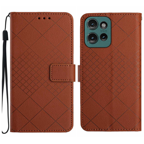 Moto G Power 2025 Rhombic Grid Texture Leather Phone Case - Brown
