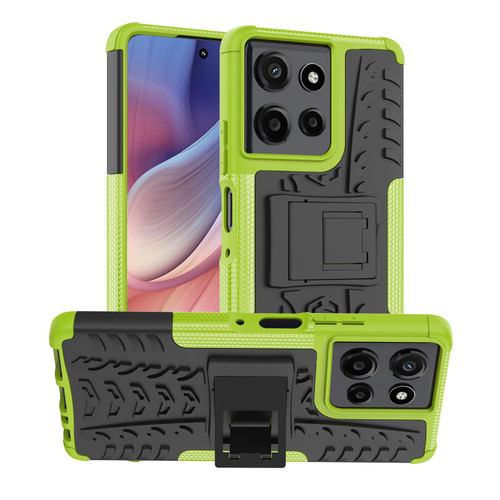 Moto G Power 2025 Tire Texture TPU + PC Phone Case with Holder - Green
