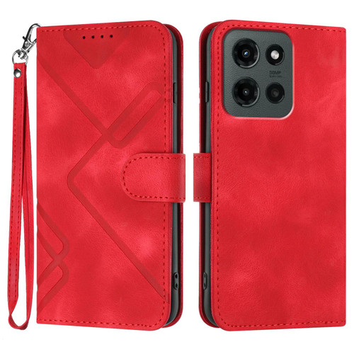 Moto G Stylus 2025 Line Pattern Skin Feel Leather Phone Case - Red